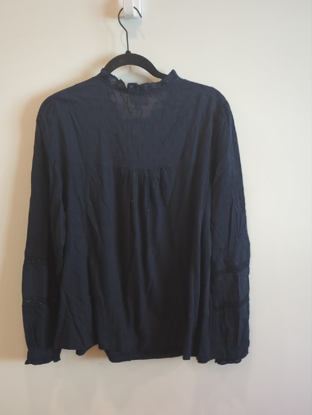 Cottage Prairie Romantic Boho Thought Navy Blue Cotton Textured Blouse US 12 - Picture 8 of 9